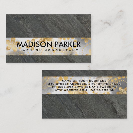 石板岩 |金ゴールド花柄 名刺 (正面/裏面)