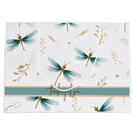 石板灰色、青、アイボリートンボのパターン ラージペーパーバッグ