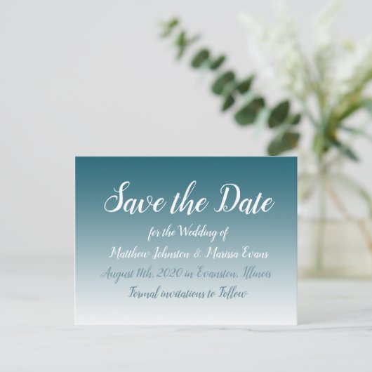 石板青パーソナライズされた日付はがきを保存 ポストカード (スタンド正面)