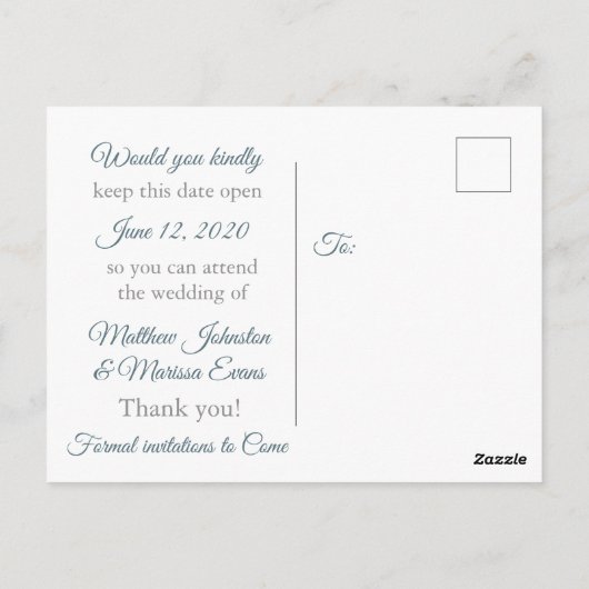 石板青パーソナライズされた日付はがきを保存 ポストカード (裏面)