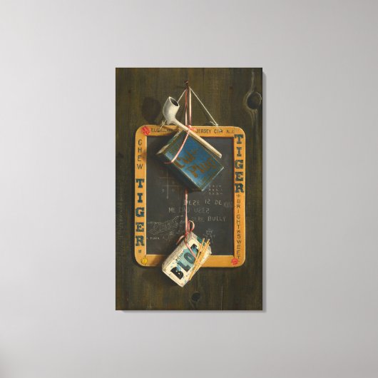 石板、パイプ、タバコ、マッチ箱 キャンバスプリント (正面)