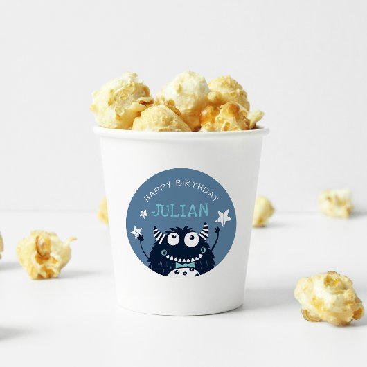 石板 |リトルモンスターパーソナライズされた子供の誕生日 ラウンドシール