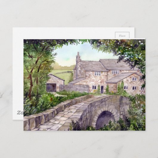 石橋の水の色絵画の ポストカード (正面/裏面)