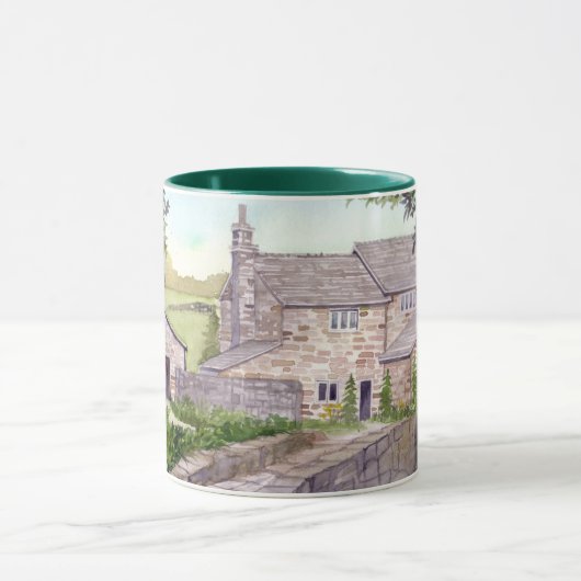 石橋の水の色絵画の マグカップ (中央)