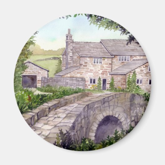 石橋の水の色絵画の マグネット (正面)