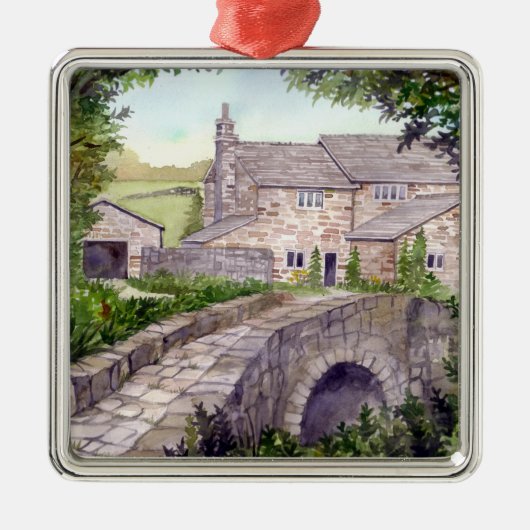 石橋の水の色絵画の メタルオーナメント (正面)