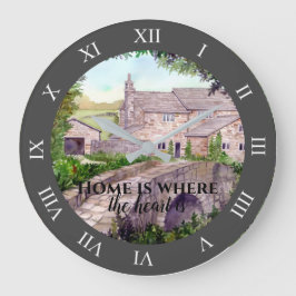 石橋の水の色絵画の ラージ壁時計