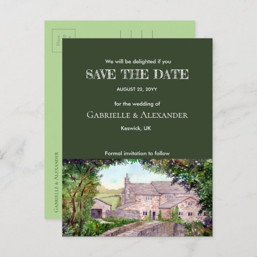 石橋の水彩結婚式の日付を保存 案内ポストカード (正面/裏面)