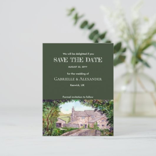 石橋の水彩結婚式の日付を保存 案内ポストカード (スタンド正面)