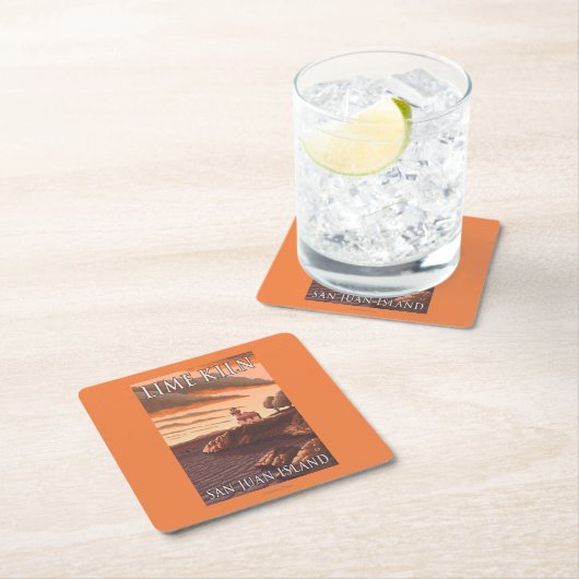 石灰がまの灯台ヴィンテージ旅行ポスター スクエアペーパーコースター (インサイチュ)