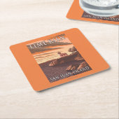 石灰がまの灯台ヴィンテージ旅行ポスター スクエアペーパーコースター (アングル)