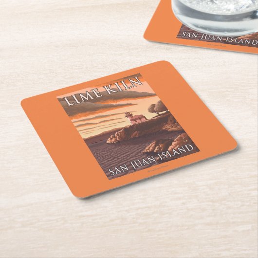 石灰がまの灯台ヴィンテージ旅行ポスター スクエアペーパーコースター (アングル)