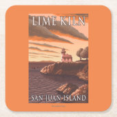 石灰がまの灯台ヴィンテージ旅行ポスター スクエアペーパーコースター (正面)