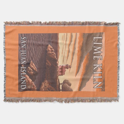 石灰がまの灯台ヴィンテージ旅行ポスター スローブランケット (正面)