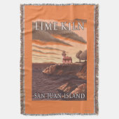 石灰がまの灯台ヴィンテージ旅行ポスター スローブランケット (正面縦)