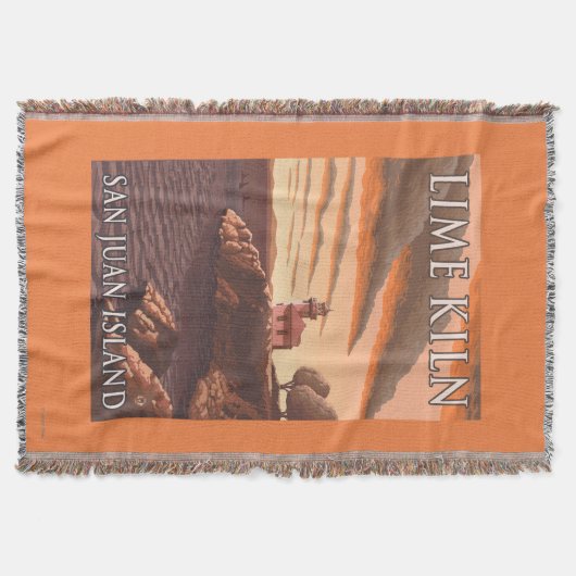 石灰がまの灯台ヴィンテージ旅行ポスター スローブランケット (正面)