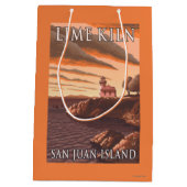 石灰がまの灯台ヴィンテージ旅行ポスター ミディアムペーパーバッグ (裏面)