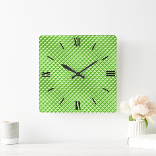 石灰緑、エナメル色、ちりばめ格子 スクエア壁時計 (ホーム)
