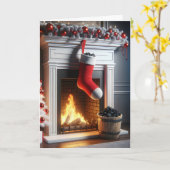 石炭が詰まったクリスマスストッキング カード (黄色い花)