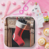 石炭が詰まったクリスマスストッキング ペーパープレート (パーティー)