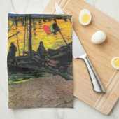 石炭はしけ(F437)ヴァンゴッホファインアート キッチンタオル (四つ折り)