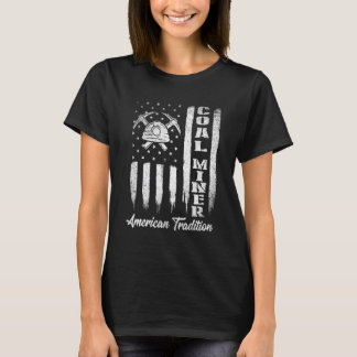 石炭鉱夫USAフラグ愛国的地下採掘L Tシャツ