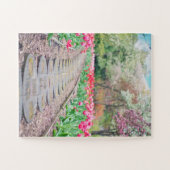 石畳の歩道に沿った春の花 ジグソーパズル (横)