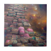 石畳の神秘的なピンクの緑のグラフィックアート タイル (正面)