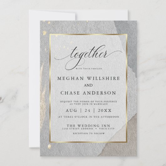 石素朴モダンのテクスチャの水色 招待状 (正面)