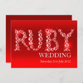 石結婚に輝くルビーのパーティー招待状40日 招待状 (正面/裏面)