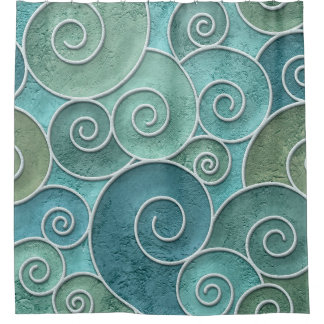 石膏壁と渦巻き模様のシームレスなテクスチャ シャワーカーテン