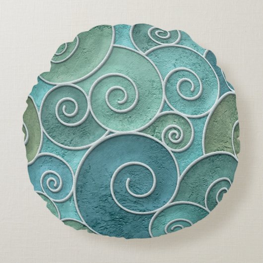 石膏壁と渦巻き模様のシームレスなテクスチャ ラウンドクッション (正面)