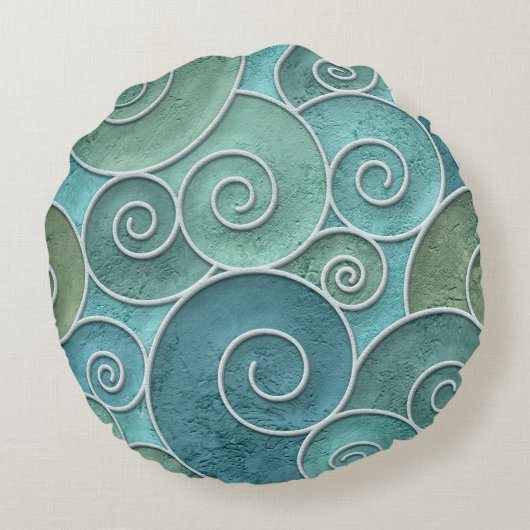 石膏壁と渦巻き模様のシームレスなテクスチャ ラウンドクッション (裏面)