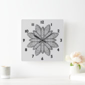 石花（黒い数字付き） スクエア壁時計 (ホーム)