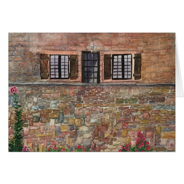 石造りの家の   水彩画 (正面横)