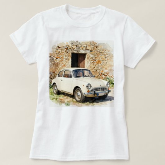 石造りの建物とビンテージカー Tシャツ (デザイン正面)