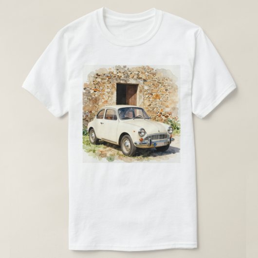 石造りの建物とビンテージカー Tシャツ (デザイン正面)