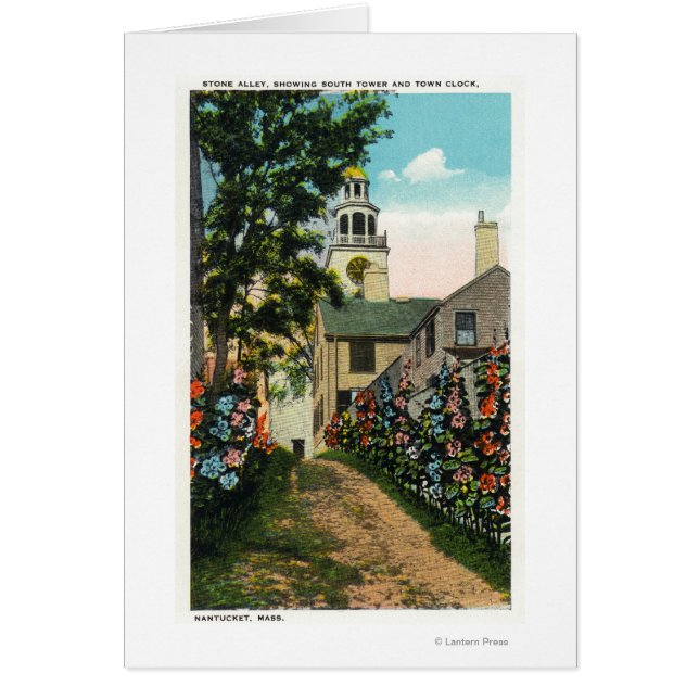 石造りの路地ビューの南塔と町の時計 (正面)