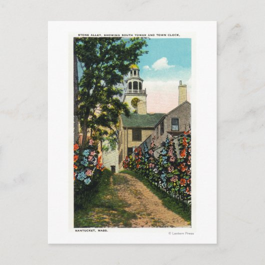 石造りの路地ビューの南塔と町の時計 ポストカード (正面)