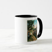 石造りの路地ビューの南塔と町の時計 マグカップ (正面右)