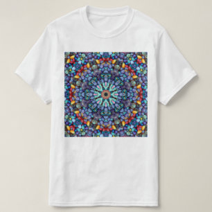 石造りの驚異のヴィンテージの青いフラクタルの万華鏡のように千変万化 Tシャツ