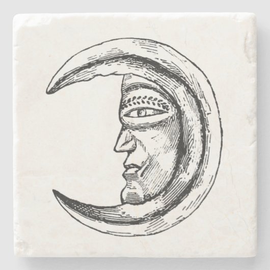石造りのHilalの三日月形の月の黒 ストーンコースター (正面)