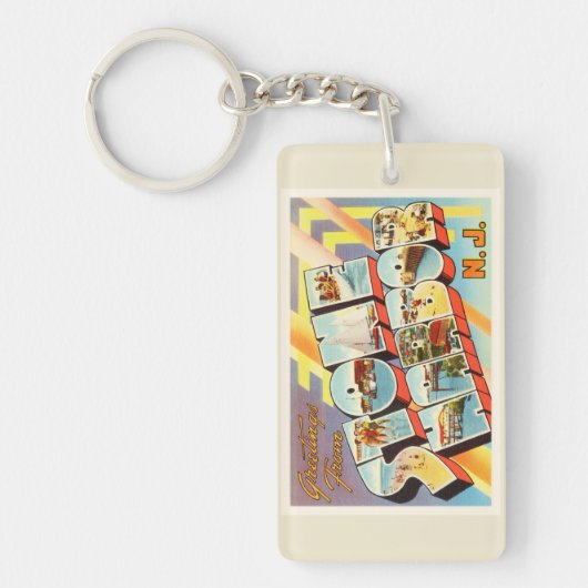 石造り港のニュージャージーNJの古いヴィンテージの郵便はがき キーホルダー (正面)