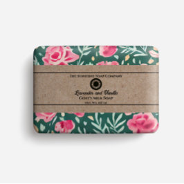 石鹸の包装紙 – ピンクとグリーンのフローラ チラシ
