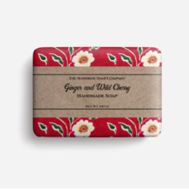 石鹸の包装紙 – 赤の上に白い花 チラシ