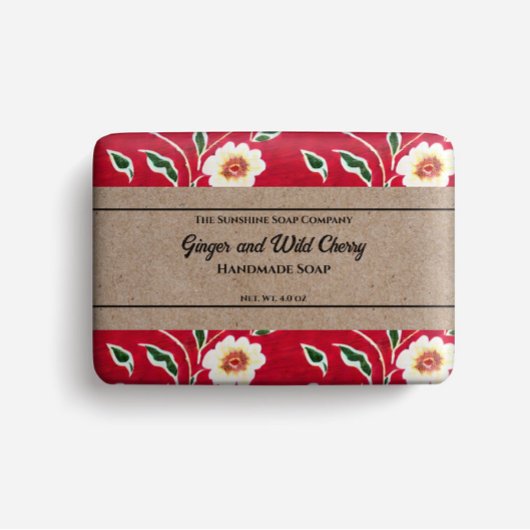 石鹸の包装紙 – 赤の上に白い花 チラシ