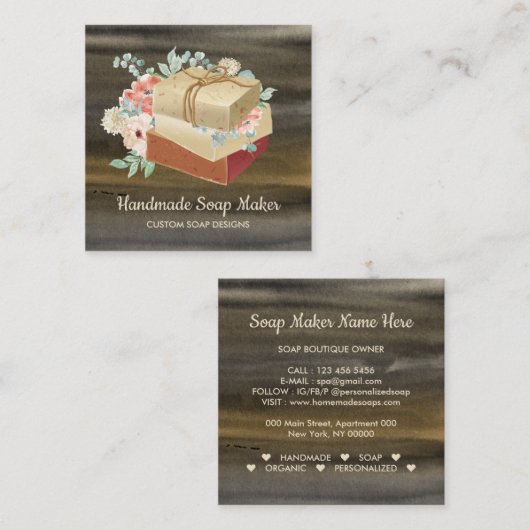 石鹸の手作りオーガニック風呂 スクエア名刺 (正面/裏面)
