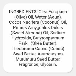 石鹸またはスキンケア成分リスト製品ラベル スクエアシール