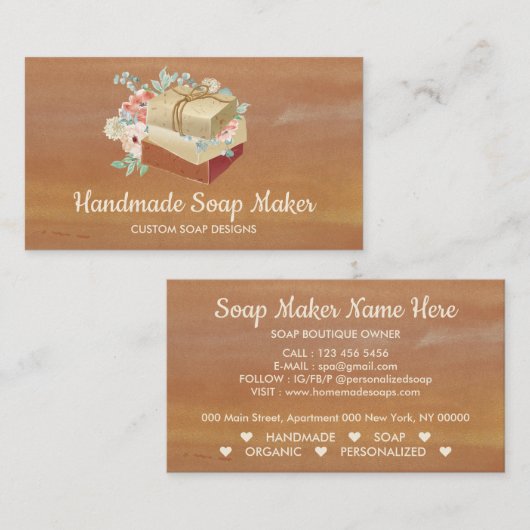 石鹸手作りバスボムウォーターカラーブラウン 名刺 (正面/裏面)