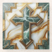 石黄金の額大理石の十字架のエレガンス ガラスコースター (正面)